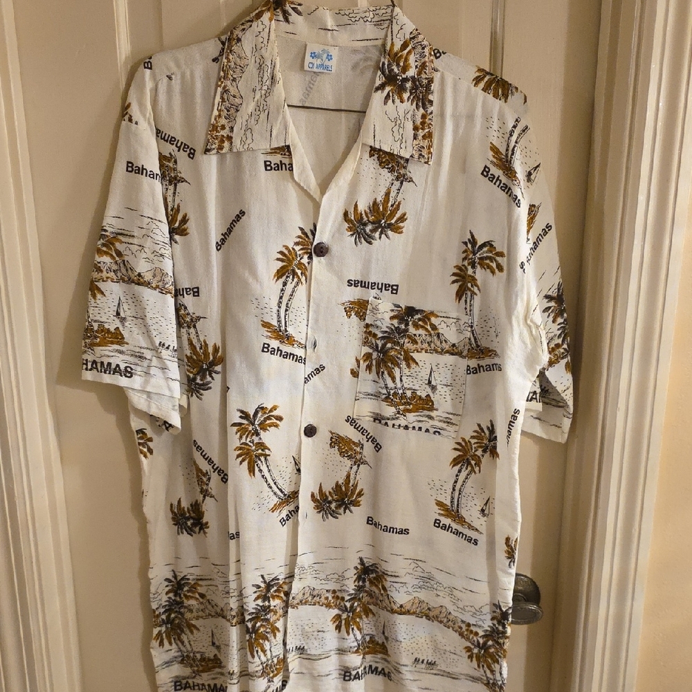 Bahamas Print Casual Button Down Shirt - Cream